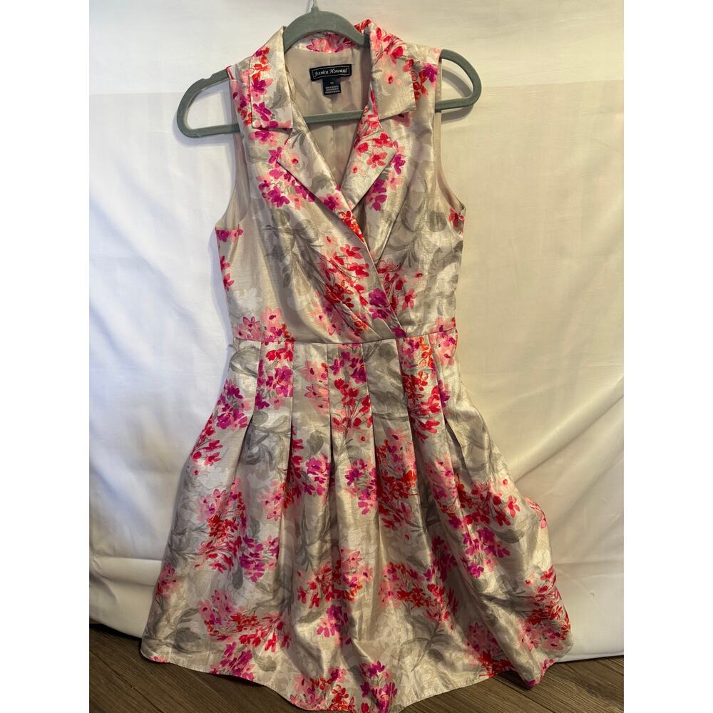 Jessica Howard Floral Fit & Flare Dress Women’s Size 10 Sleeveless Pink